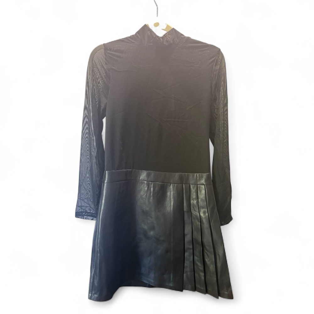 Alice + Olivia Chara Long Sleeve Mesh & Faux Leather Mini Dress - Picture 8 of 12